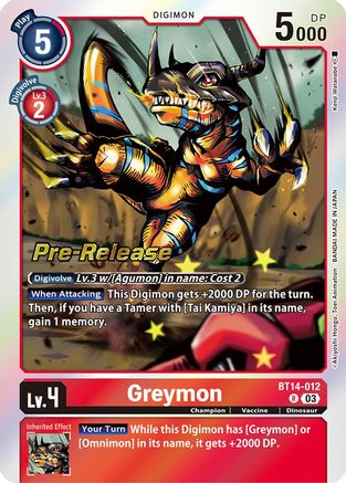 Greymon (BT14-012) - Blast Ace Pre-Release Cards Foil