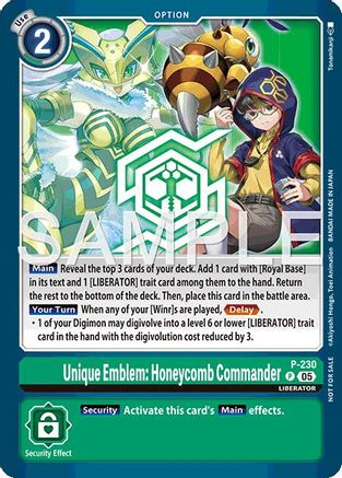 Unique Emblem: Honeycomb Commander (Dawn of Liberator Box Topper) (P-230) - Digimon Promotion Cards Foil