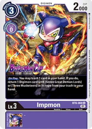 Impmon (Beelzemon Cup Participation) (BT6-068) - Starter Deck 14: Beelzemon Advanced Deck Set Pre-Release Cards Foil