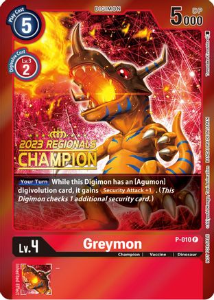 Greymon - P-010 (2023 Regionals Champion) (P-010) - Digimon Promotion Cards Foil