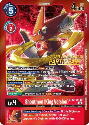 Shoutmon (King Version) (2023 Regionals Participant) (BT12-011) - Across Time Foil