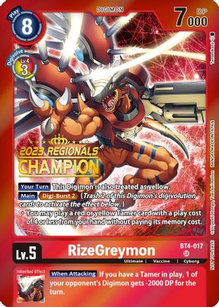 RizeGreymon (2023 Regionals Champion) (BT4-017) - Great Legend Foil