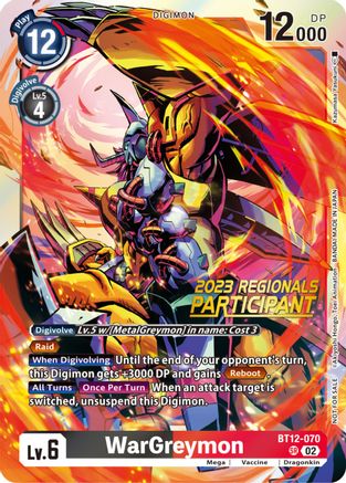 WarGreymon (2023 Regionals Participant) (BT12-070) - Across Time Foil