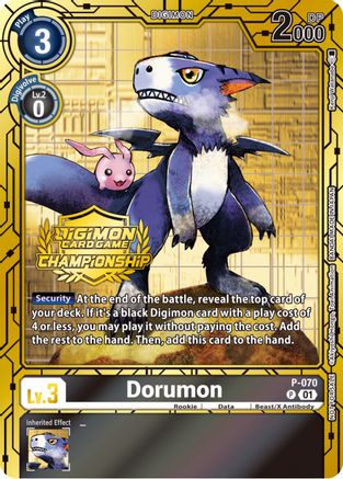 Dorumon - P-070 (Championship 2023 Gold Card Set) (P-070) - Digimon Promotion Cards Foil