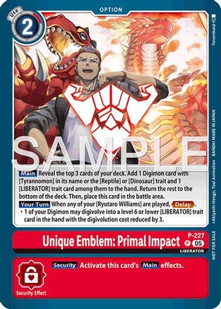 Unique Emblem: Primal Impact (Dawn of Liberator Box Topper) (P-227) - Digimon Promotion Cards Foil