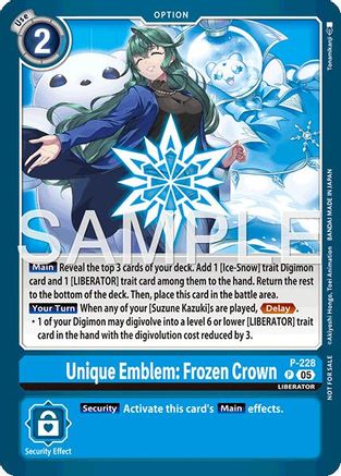 Unique Emblem: Frozen Crown (Dawn of Liberator Box Topper) (P-228) - Digimon Promotion Cards Foil