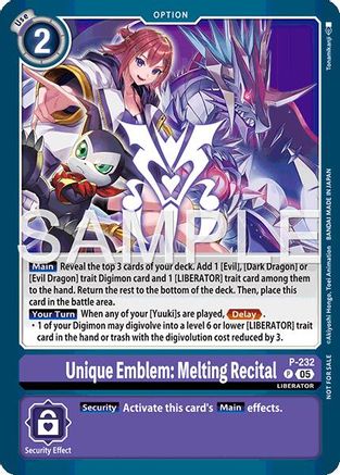 Unique Emblem: Melting Recital (Dawn of Liberator Box Topper) (P-232) - Digimon Promotion Cards Foil
